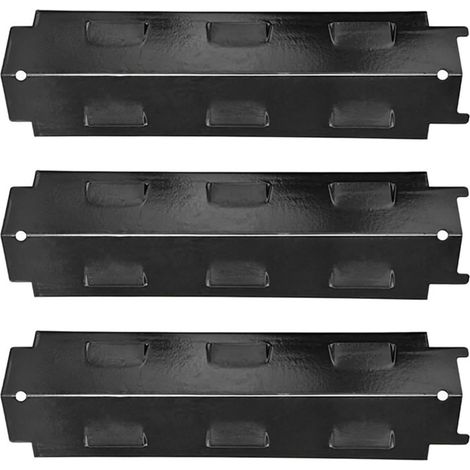 Lot de 3 plaques chauffantes en acier porcelaine de 36,8 x 11,9 cm pour barbecue Charbroil Grill King Kenmore - Répartition homogène de la chaleur - Résistant à la rouille - Noir (1/5)