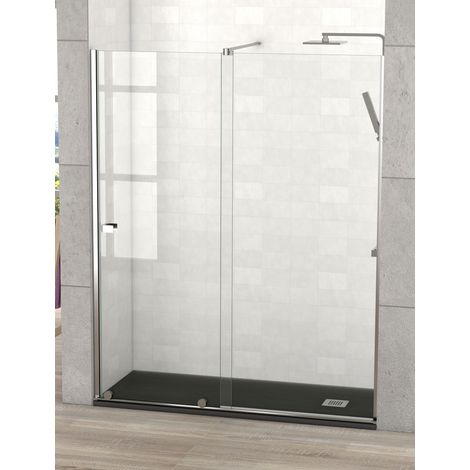 Mampara de Ducha Frontal - 1 Hoja Fija + 1 Puerta Corredera - Modelo Arabela Cromo 2 (Adaptable de 142 a 147 cm) (1/4)