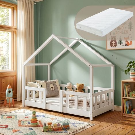 Kinderbett Treviolo 70x140 cm mit Kaltschaummatratze und Gitter Weiß [en.casa] (1/5)