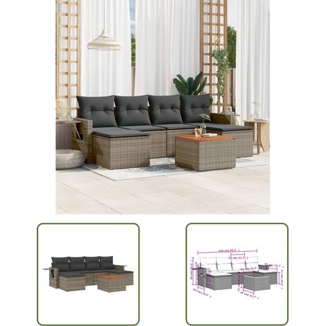 The Living Store 7-tlg. Garten-Sofagarnitur mit Kissen Grau Poly Rattan - Gartenmöbel Set - PE-Rattan Möbel - Outdoor Lounge - Esszimmergarnitur - Balkonmöbel (1/3)