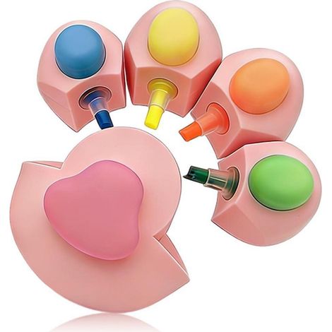 4er Set Mini Textmarker Katzenpfoten-Design, 4 Farben, für Kinder & Studenten