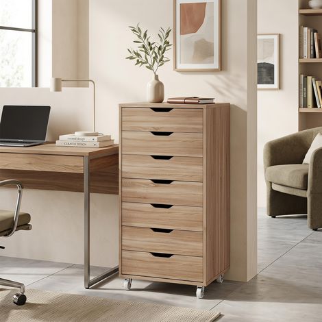 Caisson Bureau Roulette 7 Tiroirs Organisateur Documents, A4 ou Lettres, Structure Robuste (1/5)