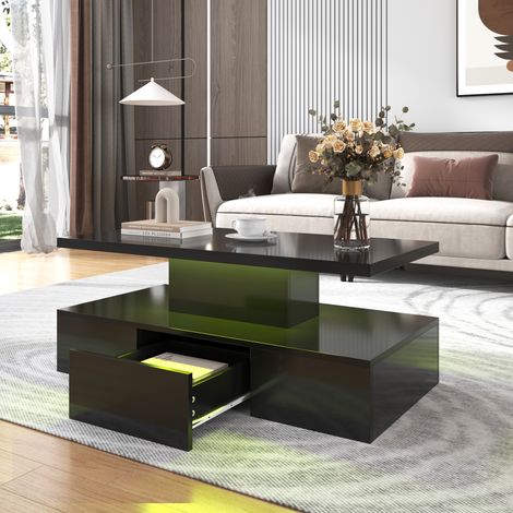 Table basse avec tiroir et LED - finition brillante - Noir (1/5)