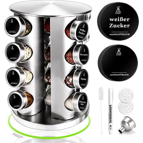 360° Rotation Gewürzregal Stehend mit 16 100ml-Gläsern & Etiketten (1/5)