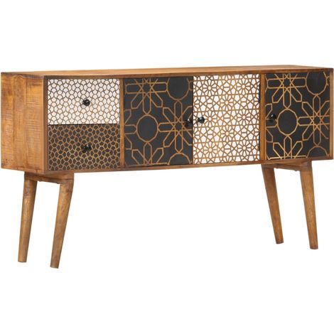 Credenza buffet cassettiera mobile contenitore organizer cucina soggiorno soggiorno con motivo stampato 130 x 30 x 70 cm legno massello di mango marrone 020030086