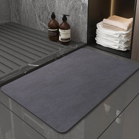 Tapis de Bain Antidérapant 40X60cm,Tapis Salle de Bain Diatomite Absorbant, Tapis Douche Séchage Rapide, Gris (1/5)