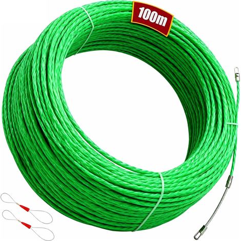 Aiguille Electricien, 100 m 4,5 mm Tire Fils Electrique Tire Cable Electrique Tire Fils Electricien Aiguille Baguette Tire Fil Electricien avec 2 Ressorts de Guidage, Vert (1/5)