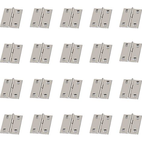 Lot de 20 charnières pliantes en acier inoxydable, petites, argentées, pour portes de placard et d'armoire, quincaillerie pour meubles. (1/5)