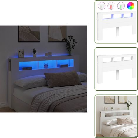 Tête de lit à LED blanc 180x18,5x103,5 cm bois d'ingénierie - Tête De Lit Led - Tête De Lit Moderne - Tête De Lit Blanche - Meuble De Chambre - Décoration Chambre (1/5)