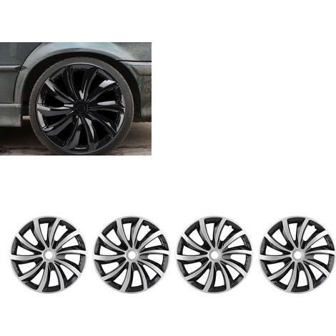Lot de 4 enjoliveurs de jante 15 pouces, design élégant et léger, à clipser, pour Fiat 500, argent et noir. (1/5)