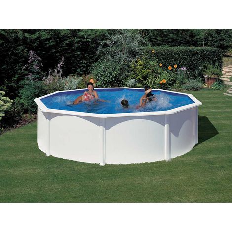 GRE - Kit Piscine hors sol acier ronde blanche Ø480 x 122 cm (Livrée avec filtre à sable et échelle) (1/10)