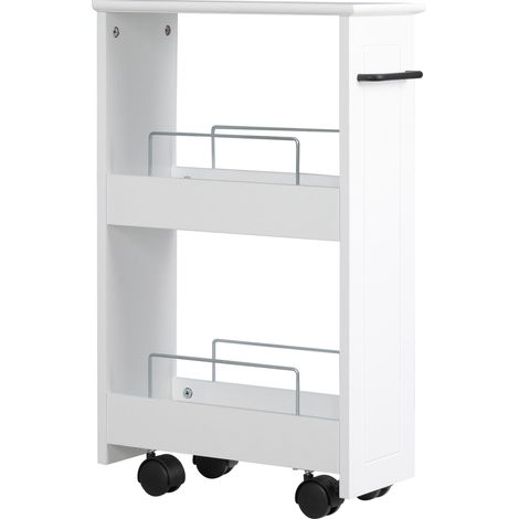 Chariot multifonctionnel peu encombrant en MDF avec roulettes, 42,5 x 20,3 x 66,7 cm, blanc idéal pour salon, chambre à coucher ou bureau facile à assembler avec instructions incluses