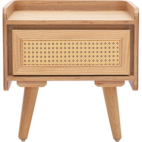 Leichter Holz-Nachttisch aus Esche und Rattangeflecht ELSY (1/5)