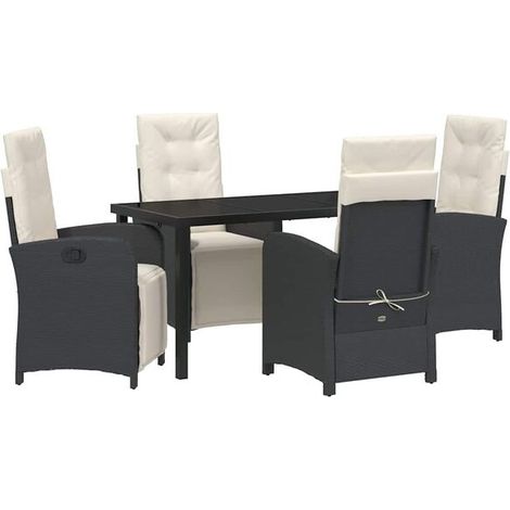 Ensemble de Mobilier de Jardin 5 Pièces en Rotin Synthétique Noir avec Coin Repas (1/5)