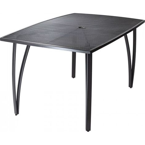 Dema – Table de jardin en métal maillé anthracite 1500 x 900 mm – Ouverture parasol Ø 44,5 mm – Hauteur réglable 720 mm – Entretien facile