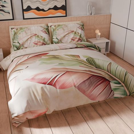 Housse de Couette 1,5 Place 200x200 cm (2 Taies 80x80 cm Incluses), Parure en Microfibre Imprimée Floral 25 191 - Fabriqué en Italie (1/5)