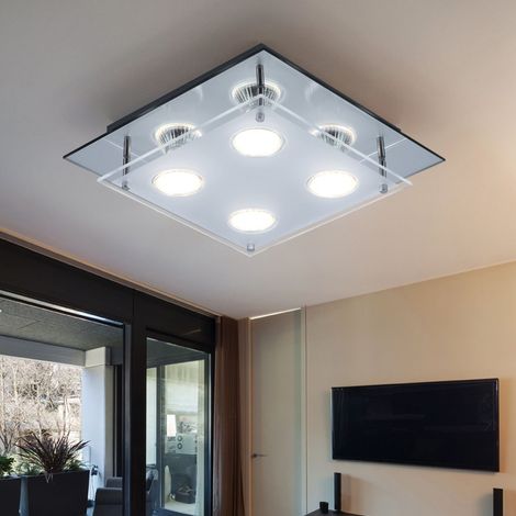 Plafoniera lampada camera da letto luce lampada in vetro soggiorno, 4 fiamme, vetro cromato bordo specchio trasparente, 4x LED 12W 1000Lm 3000K, HxLxL 8x27x27 cm