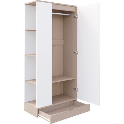 Armadio a 1 anta con ripiani e cassetto 70 x 40 x 170 cm naturale e bianco (1/5)
