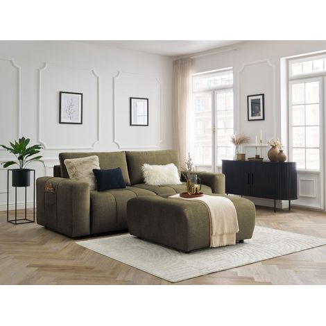 BOBOCHIC - Canapé droit convertible coffre ARSENE tissu velours avec pouf Vert (1/5)