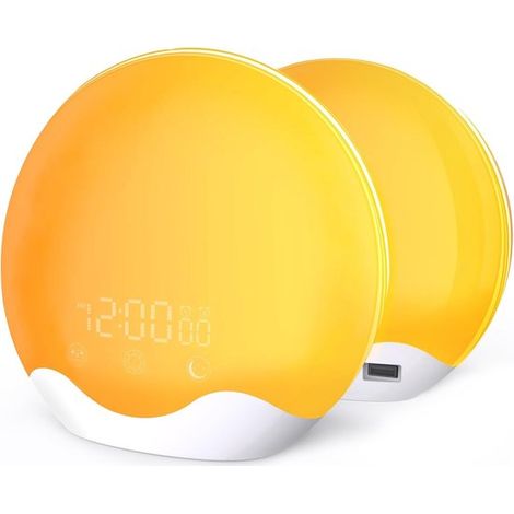 Reloj despertador con luz, radio FM, 2 alarmas, 12 colores de luz, 20 niveles de brillo, lámpara de mesilla infantil y [Clase energética F] (1/5)