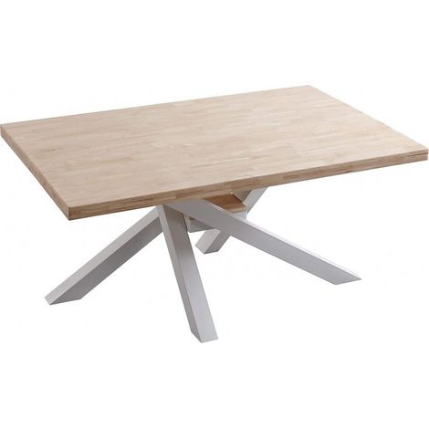 Pegane – Table de salle à manger rectangulaire en bois chêne nordique – Pieds en métal blanc – Longueur 160 cm x Largeur 100 cm x Hauteur 76 cm (1/2)