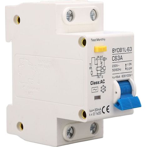 Interrupteur Différentiel 63A 30mA 1P+N 230V AC - Disjoncteur de Fuite à Rail DIN Miniature 6KA (1/5)