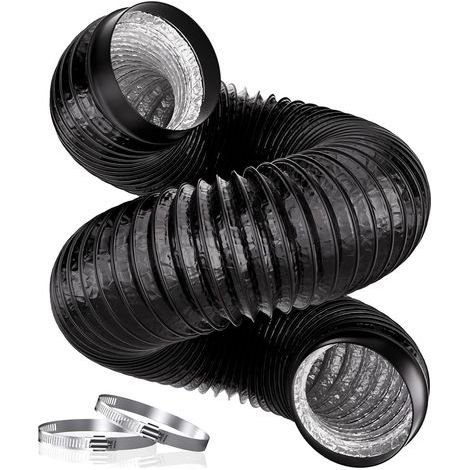 Tuyau d'évacuation d'air 150 mm, tuyau en aluminium PVC de 3 m, avec 2 colliers de serrage pour hotte aspirante, ventilateur, sèche-linge, extracteur, noir (1/5)