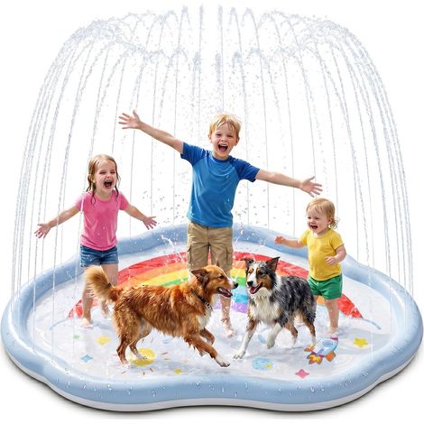 200 cm non-slip water mat with integrated sprinklers, ideal for outdoor water games for babies, children, dogs and other pets (1/5)