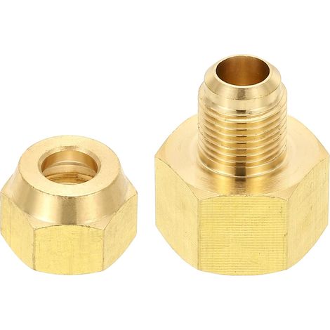 2pcs Raccords de Tube en Laiton, Femelle 1/2" x Mâle 5/8", Apdateur d'Accouplement à 45 Degrés avec Écrou Bride, Raccord Tuyau HVAC Climatisation Plomberie Gaz - 5/8" Flare Female 3/8" Male (1/5)