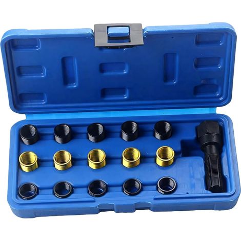 Kit Réparation Filetage Bougie M14x1,25 - 16 Pièces - Acier Carbone - Restauration Filets Endommagés - Auto et Tondeuse - Boîte de Rangement (1/5)
