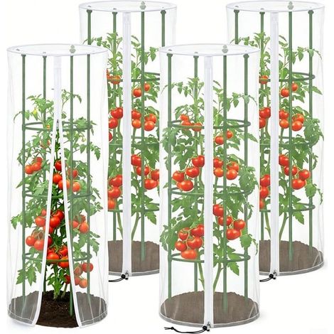 GDHZS- 4pcs Housse de Protection pour Plantes en Maille avec Fermeture Éclair, Filet Anti-Oiseaux pour Cage à Tomates Ronde 150x45x45cm (1/5)