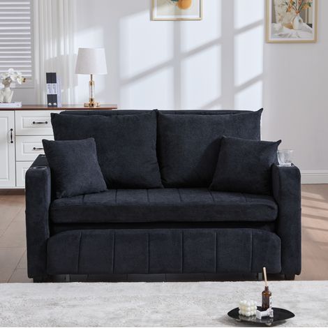 Divano letto in ciniglia nera 139 x 83 x 58 cm, convertibile salvaspazio con tasche laterali (1/5)