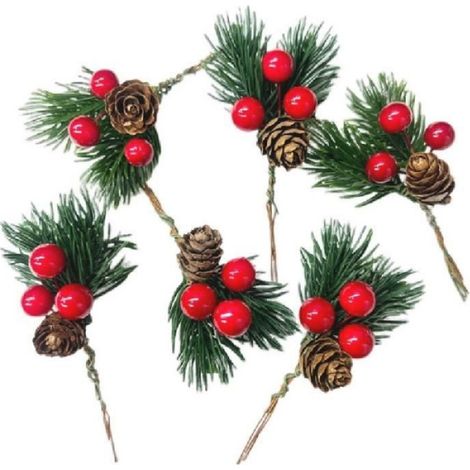 Pendentif Pomme De Pin - Décoration Noël Intérieur - 30 Pièces - Rouge Vert Brun (1/4)