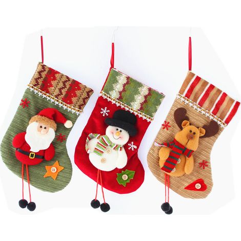 Weihnachtsmannstiefel-Deko, 3 Stück Weihnachtsstrümpfe für den Kamin, befüllbare Weihnachtsmannssocken, hängende Strümpfe für Weihnachtsdeko, Geschenktüte Socken Bonbontüte, mit Weihnachtsmann, Schnee (1/5)