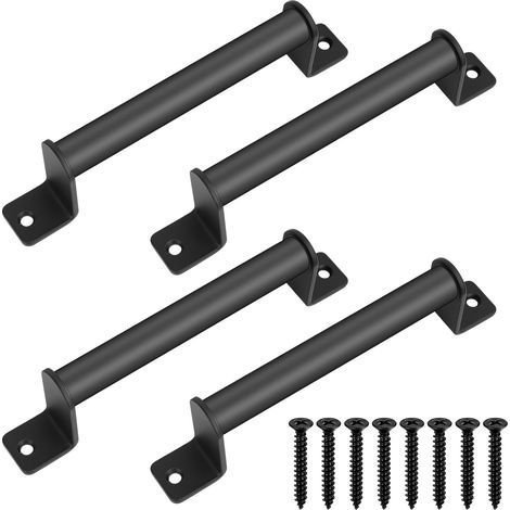 Lot de 4 poignées de porte noires pour portails en bois, poignées de porte coulissantes noires pour abris de jardin, portes d'armoire, avec vis (1/5)