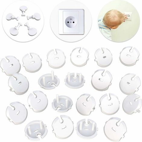 30pcs (25 caches + 5 clés) Caches Prises Françaises spéciales pour enfant Sécurité de Courant avec Caches Prises à mécanisme tournant - Pas autocollant et sans trace pour les prises (1/5)