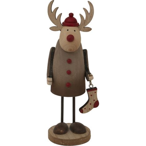 Rustic Rudolf with Stocking Decoration - Metal - L6 x W6 x H19 cm - Brown