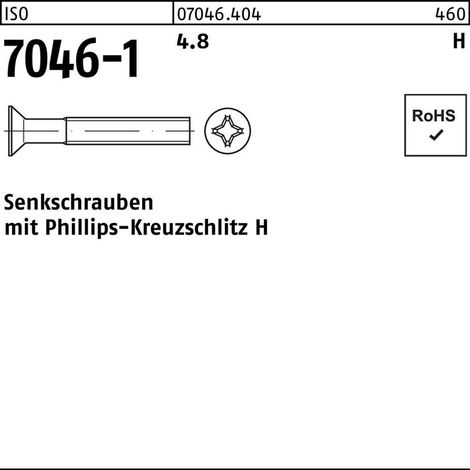 ISO 7046 Form C Senkkopfschraube M8x16 Stahl 4.8 blank PH 500 Stk (1/2)