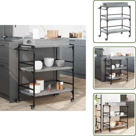 Chariot de cuisine sonoma gris 81,5x41x92,5cm bois d'ingénierie - Meuble De Cuisine - Chariot De Cuisine - Chariot À Légumes - Chariot Roulant - Rangement Cuisine (1/5)