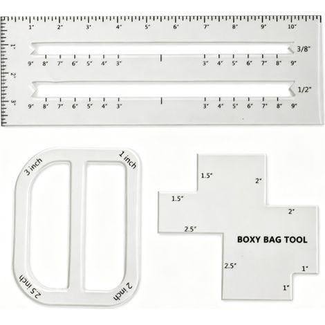 Set di 3 strumenti rettangolari per principianti per la creazione di borse, realizzati in acrilico trasparente, kit da cucito per borse squadrate, borse curve e tasche con cerniera. (1/5)