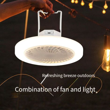 Ventilateur de Camping Rechargeable avec Lumière LED, Ventilateur Suspendu,Blanc (1/5)