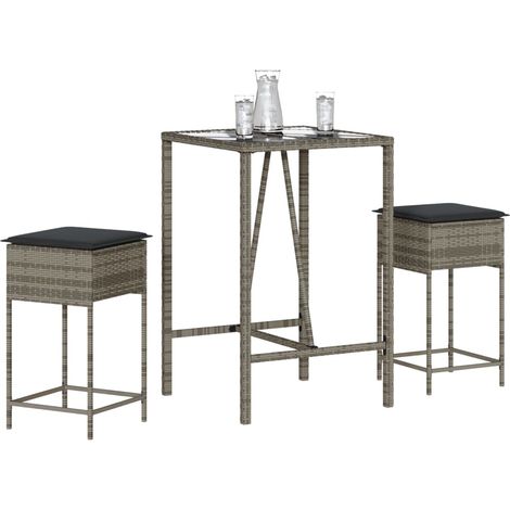 3-tlg. Gartenbar-Set mit Kissen Grau Poly Rattan vidaXL (1/5)