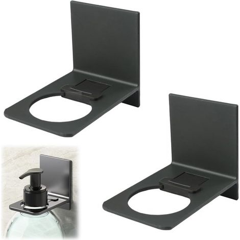 Soporte de pared para jabonera de 2 piezas – Autoadhesivo, no requiere taladrar – Ajustable para baño y cocina – Gris (1/5)
