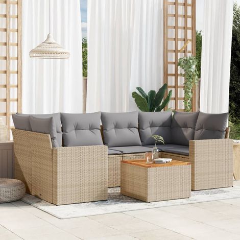 Juego de sofás jardín con cojines beige mezcla 7 pzas ratán PE vidaXL (1/5)