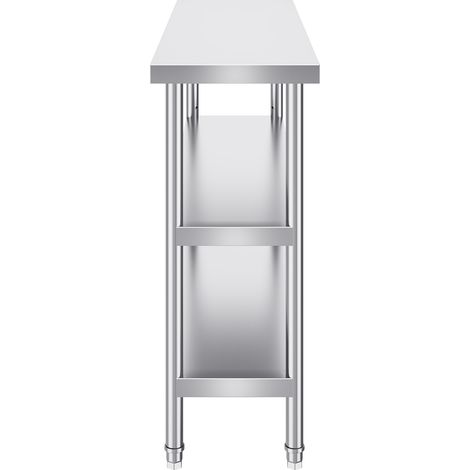 Mophorn 14 x 48 x 34 Zoll Edelstahl-Lebensmittelzubereitungstisch, gewerblicher Küchenarbeitstisch, mit 2 verstellbaren Unterregalen, robuster Metall-Arbeitstisch für Grill, Küche, Zuhause, Garage