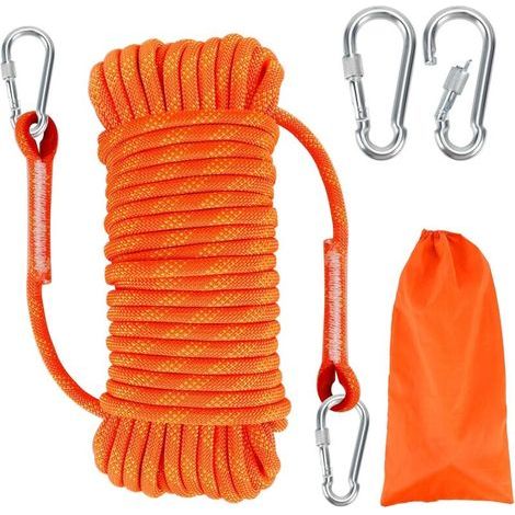 Corde Escalade avec 2 Mousqueton Escalade, Corde de sécurité pour l'extérieur,Corde de Sauvetage Corde Alpinisme pour la Survie d'urgence, Alpinisme, Pêche, Camping (1/5)