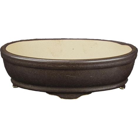 Vaso per bonsai ovale in gres grigio antracite 14,5x10,5x3,5 cm - ZX19 (1/2)