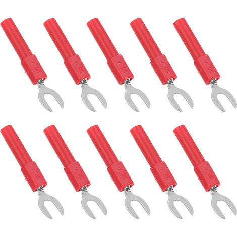 Connecteurs de câble en forme de fourche/pelle (10 pièces), en laiton, type Y 6 mm/0,2 pouce, fiche banane 4 mm/0,2 pouce, maximum 30 Vca-60 Vcc, 10 A rouge. (1/5)