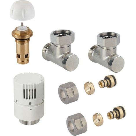 Nemo Start kit de raccordement mural pour radiateurs à panneaux horizontaux multicompact avec raccord inférieur 34 composé d'un insert thermostatique (1/2)