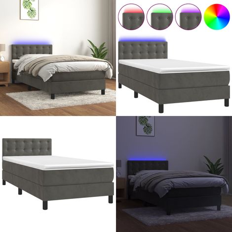 Boxspringbett mit Matratze & LED Dunkelgrau 90x200 cm Samt - Boxspringbett - Samtbett - Doppelbett - LED Beleuchtung - Schlafsystem - Home & Living (1/5)